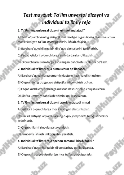 taʼlim unversal dizayni va individual taʼlimiy reja — DOCX