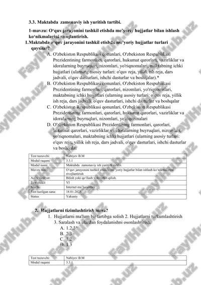 maktabda zamonaviy ish yuritish tartibi — DOCX