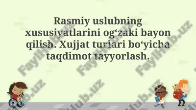 rasmiy uslubning xususiyatlari — PPTX
