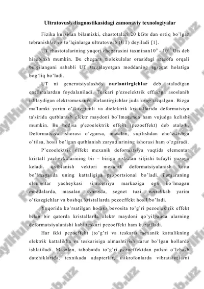 ultratovush diagnostikasidagi zamonaviy texnologiyalar — DOCX