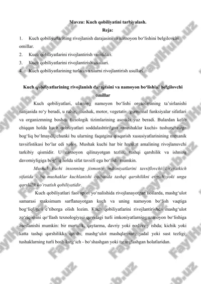 kuch qobiliyatini tarbiyalash — DOCX