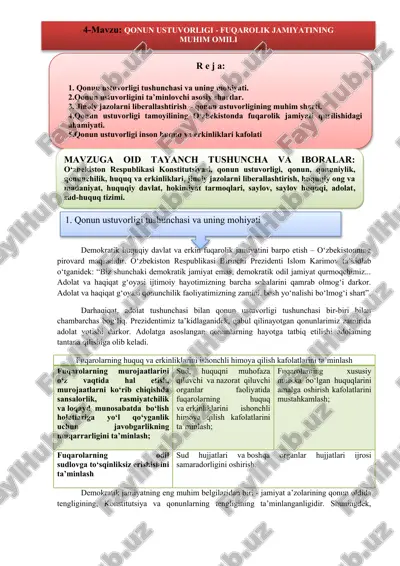 qonun ustuvorligi - fuqarolik jamiyatining muhim omili — DOCX