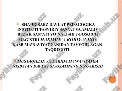tasviriy san’at va amaliy bezak san’ati yo’nalishi 2-bosqich magistri — PPTX
