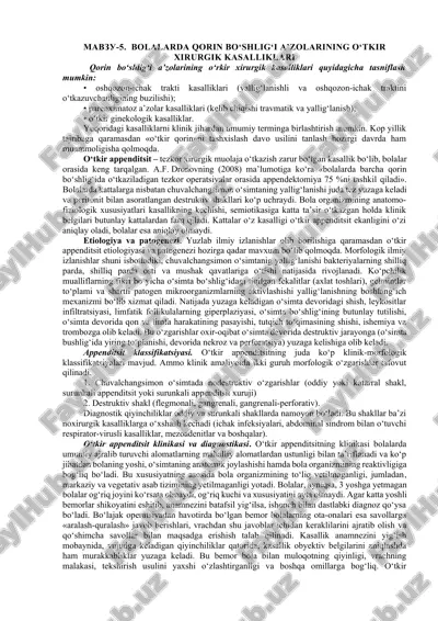 qorin bo‘shlig‘i a’zolarining o‘tkir xirurgik kasalliklari — DOCX