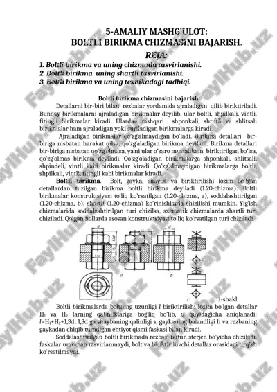 boltli birikma chizmasini bajarish — DOCX