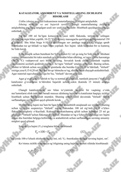 katalizator, adsorbent va nositellarning zichligini hisoblash — DOCX