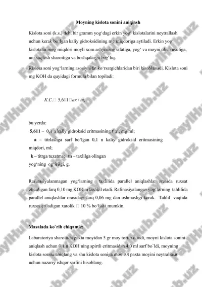 moyning kislota sonini aniqlash — DOCX