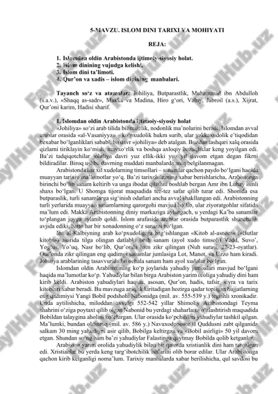 islom dini tarixi va mohiyati — DOCX