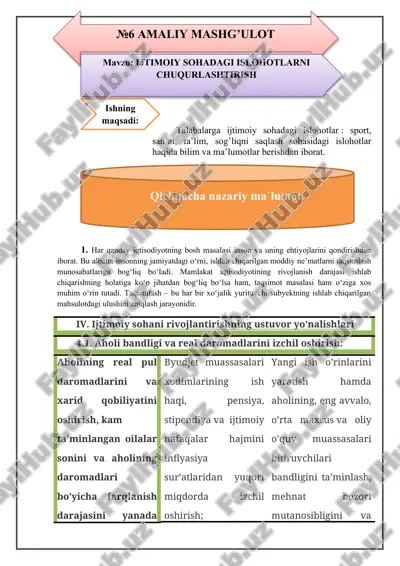 ijtimoiy sohadagi islohotlarni chuqurlashtirish — DOCX
