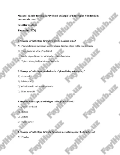 shaxsga yo'naltirilgan ta'lim testi — DOCX