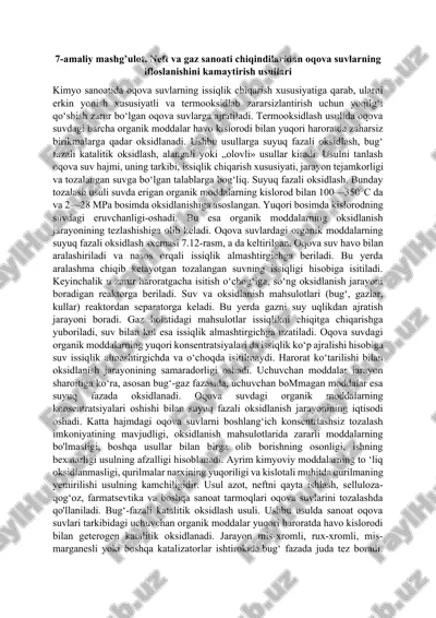 oqova suvlarning termooksidlash usullari — DOCX