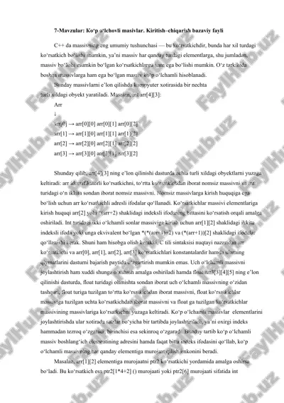ko‘r o‘lchovli masivlar. kiritish–chiqarish bazaviy fayli — DOCX