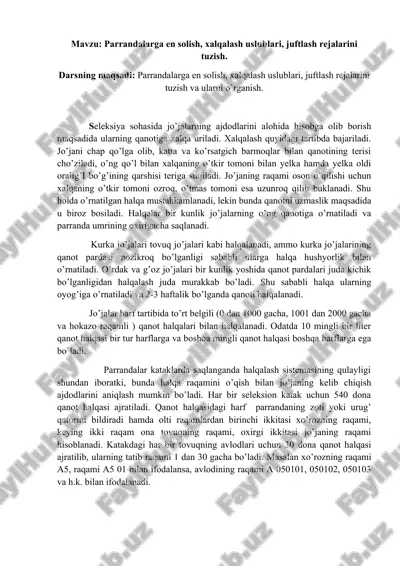 parrandalarga en solish, xalqalash uslublari, juftlash rejalarini tuzish — DOCX