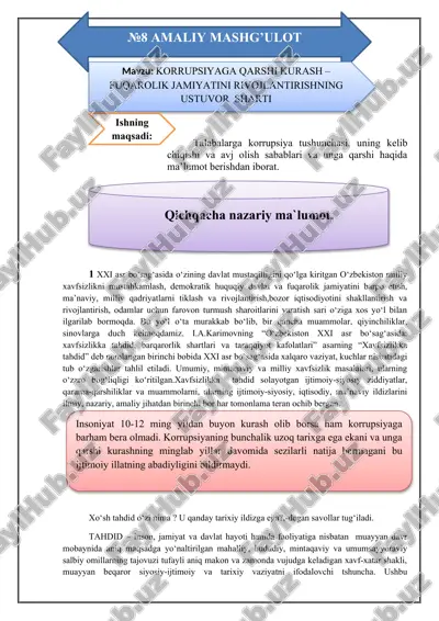 korrupsiyaga qarshi kurash – fuqarolik jamiyatini rivojlantirishning ustuvor sharti — DOCX