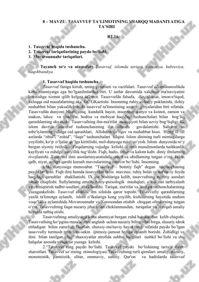 tasavvuf ta’limotining sharqq madaniyatiga ta’siri — DOCX