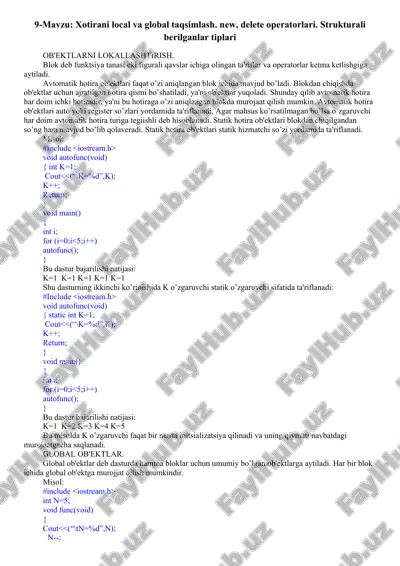 xotirani local va global taqsimlash — DOCX