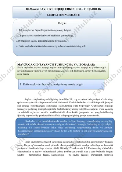 saylov huquqi erkinligi – fuqarolik jamiyatining sharti — DOCX