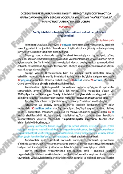 sun’iy intellekt sohasining rivojlantirilishi — DOCX