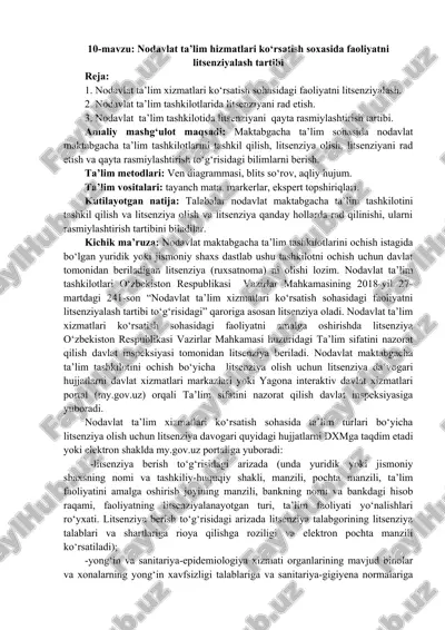 nodavlat ta’lim hizmatlari ko‘rsatish soxasida faoliyatni litsenziyalash tartibi — DOCX