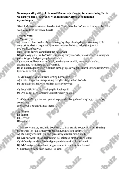 10-sinf ma`naviat asoslari test — DOCX