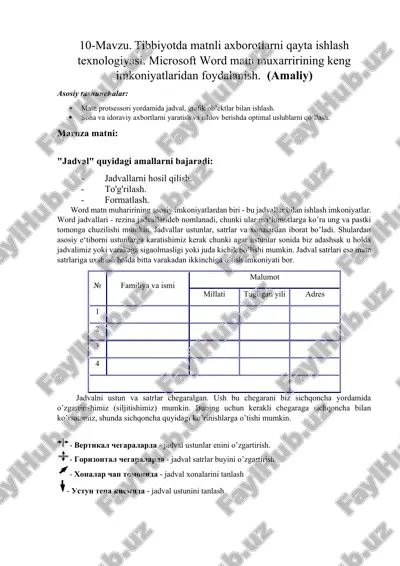 tibbiyotda matnli axborotlarni qayta ishlash texnologiyasi — DOCX