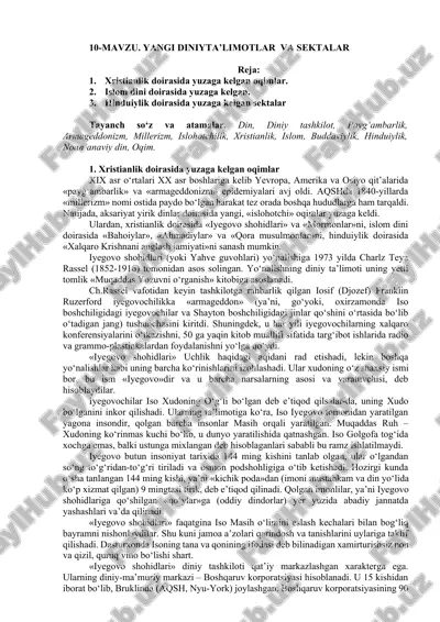 yeni dini elmlar va sektlar — DOCX