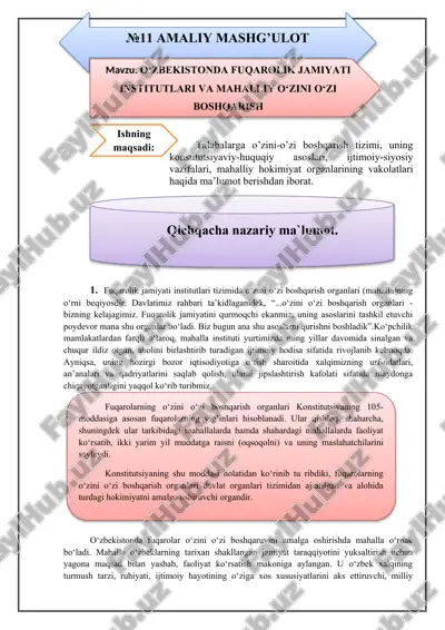 o‘zbekistonda fuqarolik jamiyati institutlari va mahalliy o‘zini o‘zi boshqarish — DOCX
