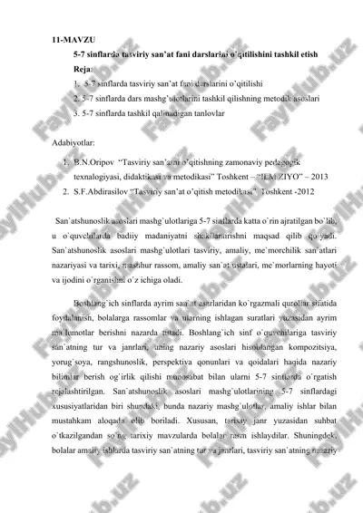tasviriy san’at fani darslarini o’qitilishi — DOCX