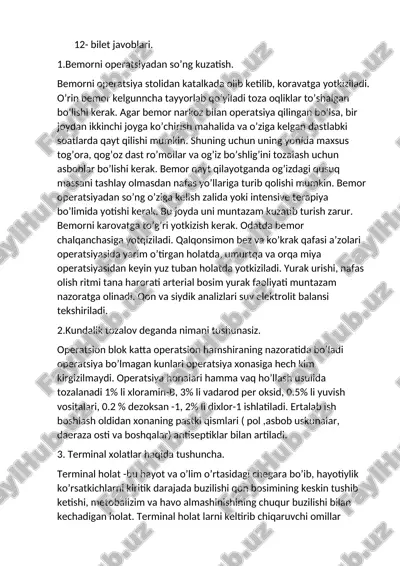 bemorni operatsiyadan so’ng kuzatish — DOCX