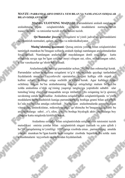 parrandalar oziqlantirish metodikasi — DOCX