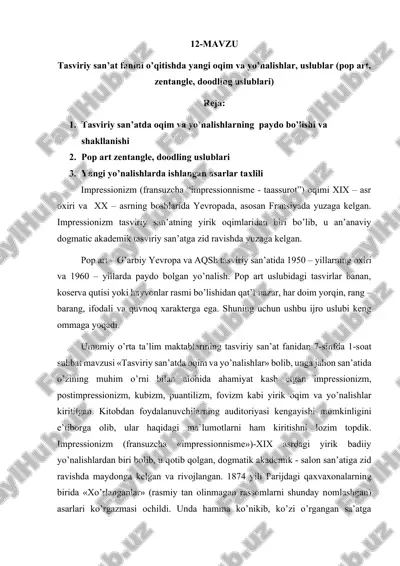 tasviriy san’at fanini o’qitish — DOCX