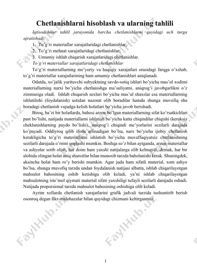 chetlanishlarni hisoblash va ularning tahlili — DOCX