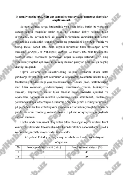 neft-gaz sanoati oqova suvlarini nanotexnologiyalar orqali tozalash — DOCX