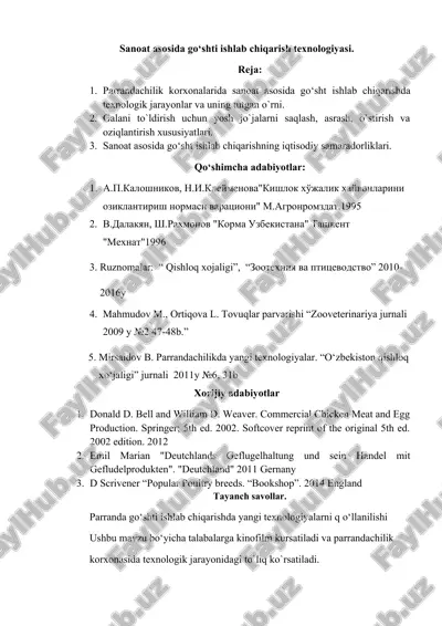 sanoat asosida go‘shti ishlab chiqarish texnologiyasi — DOCX