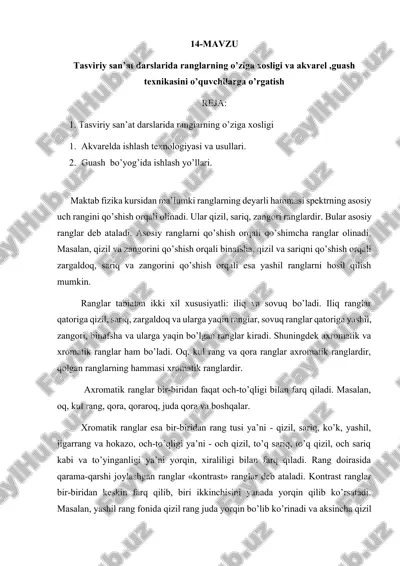 tasviriy san’at ranglarning o’ziga xosligi — DOCX