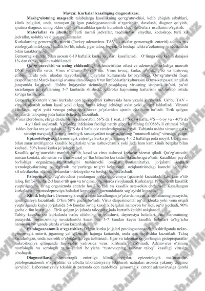 kurkalar kasalliging diagnostikasi — DOCX