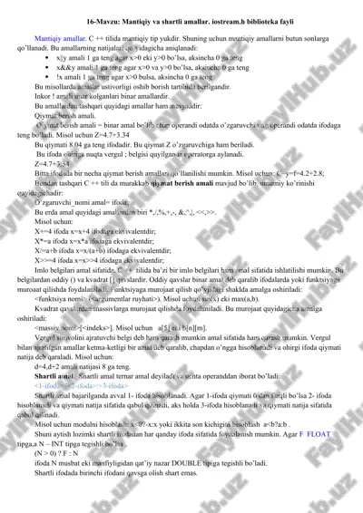 mantiqiy va shartli amallar — DOCX