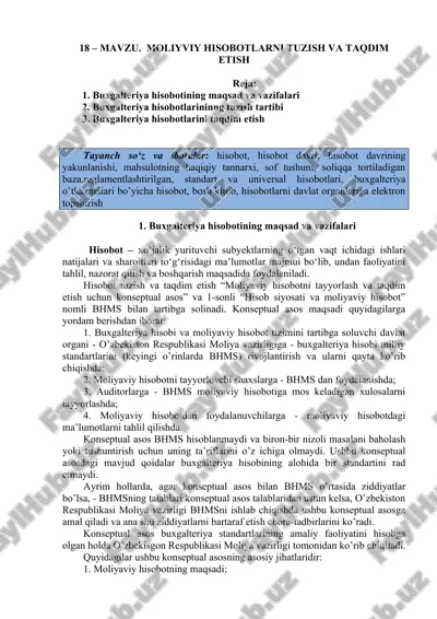 moliyviy hisobotlarni tuzish va taqdim etish — DOCX