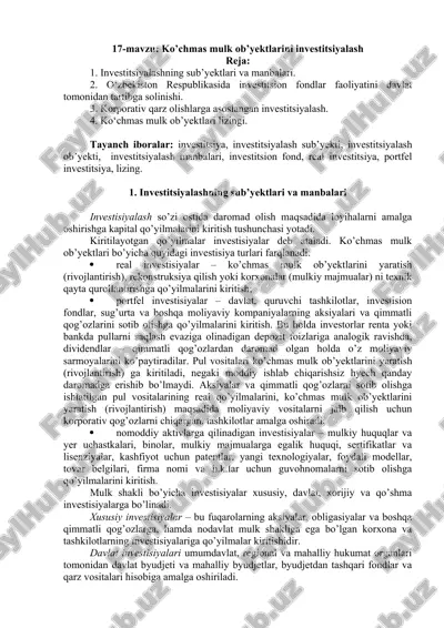 ko’chmas mulk ob’yektlarini investitsiyalash — DOCX