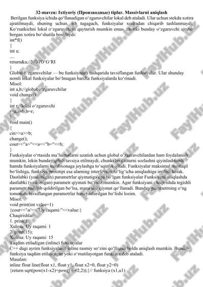 ixtiyoriy (proizvodnie) tiplar. massivlarni aniqlash — DOCX