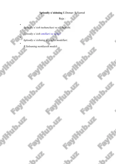 iqtisodiy o`sishning e.domar- r.xarrod — DOCX
