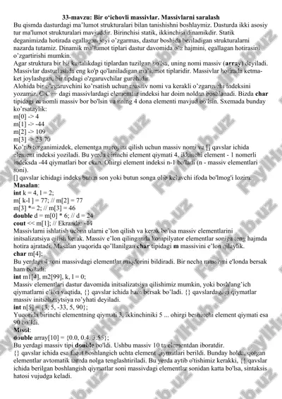 bir o‘ichovli massivlar — DOCX