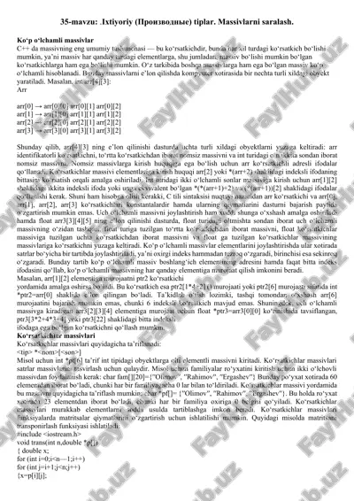ixtiyoriy (proizvodnie) tiplar. massivlarni saralash — DOCX