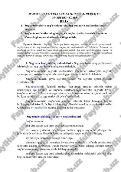 sugʼurta subʼektlarining huquq va majburiyatlari — DOCX