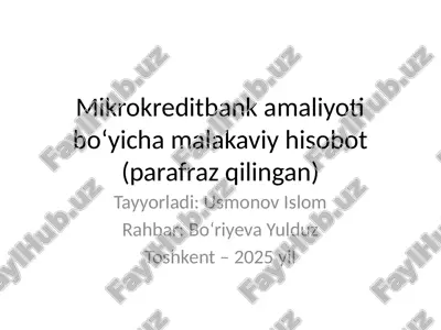 malakaviy amaliyotning maqsadi va vazifalari — PPTX