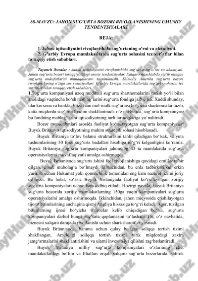 jahon sugʼurta bozori rivojlanishining umumiy tendentsiyalari — DOCX