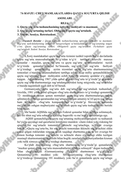 chet mamlakatlarda qayta sugʼurta qilish asoslari — DOCX