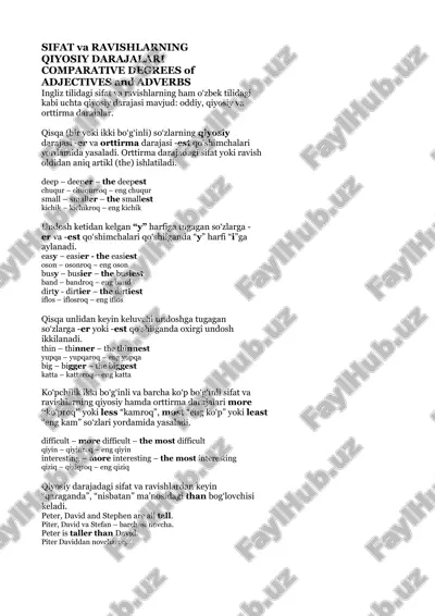 sifat va ravishlarning qiyosiy darajalari — DOCX