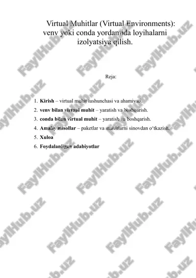 virtual muhitlar (virtual environments) — DOCX
