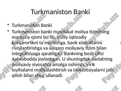turkmaniston banki — PPTX